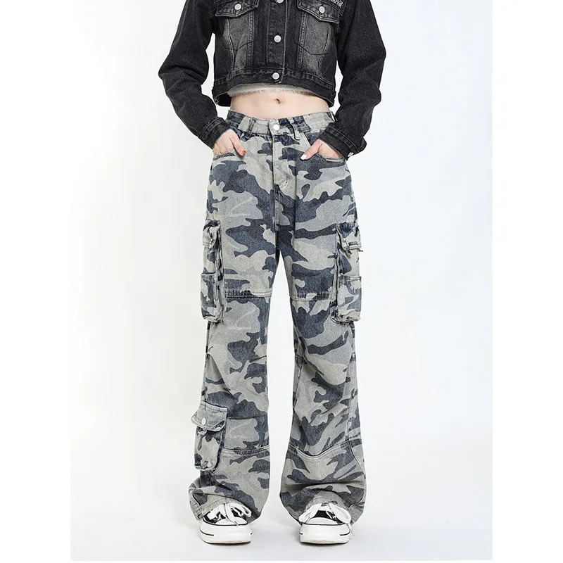 Y2K Camouflage High Waist Vintage Baggy Jeans - Streetwear Fashion Denim Trousers