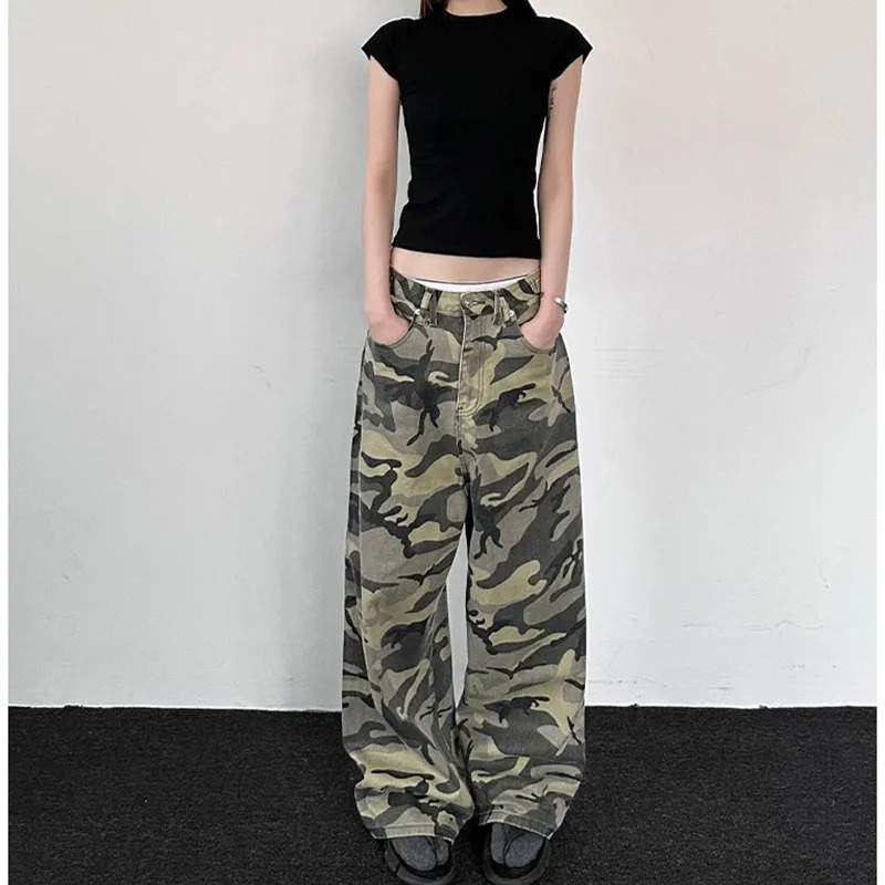 Y2K Camouflage Overalls: American Streetwear Fashion for Women