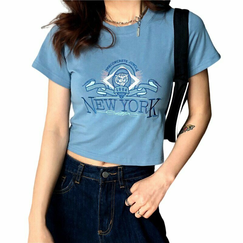 Y2K Cartoon Letter Print T-Shirt - Retro 90s Grunge, Summer Y2K Outfits, Baby Te