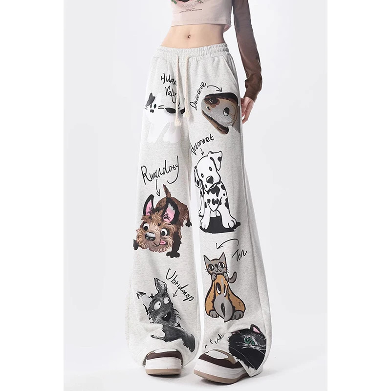 Y2K Cartoon Print Wide Leg Sweatpants - Korean Baggy Streetwear