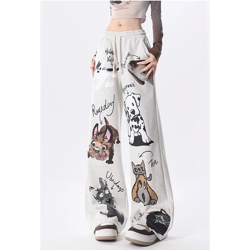 Y2K Cartoon Print Wide Leg Sweatpants - Korean Baggy Streetwear