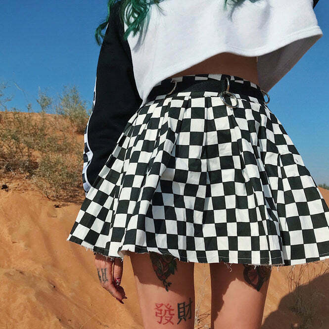 Y2K Checkered Mini Skirt - 90s Grunge, Retro Summer Outfit, Pastel Goth Fashion