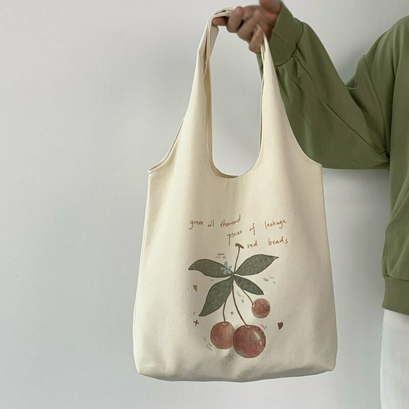 Y2K Cherry Print Canvas Bag - 90s Grunge, Retro, Summer, Party, and Club Outfits