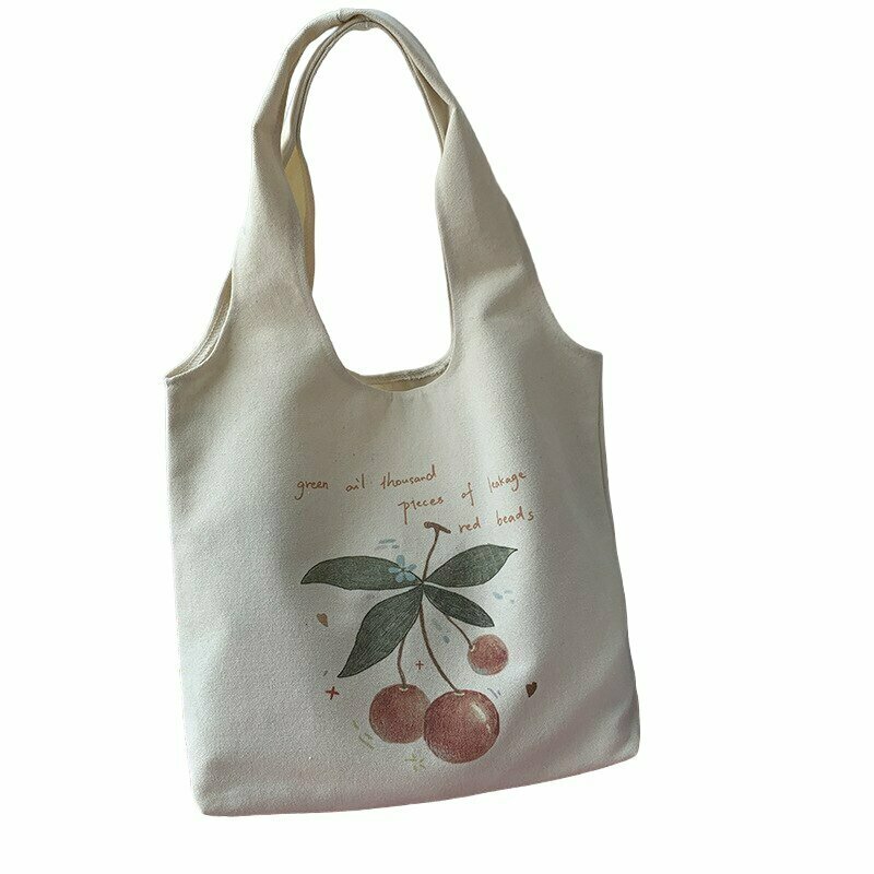 Y2K Cherry Print Canvas Bag - 90s Grunge, Retro, Summer, Party, and Club Outfits