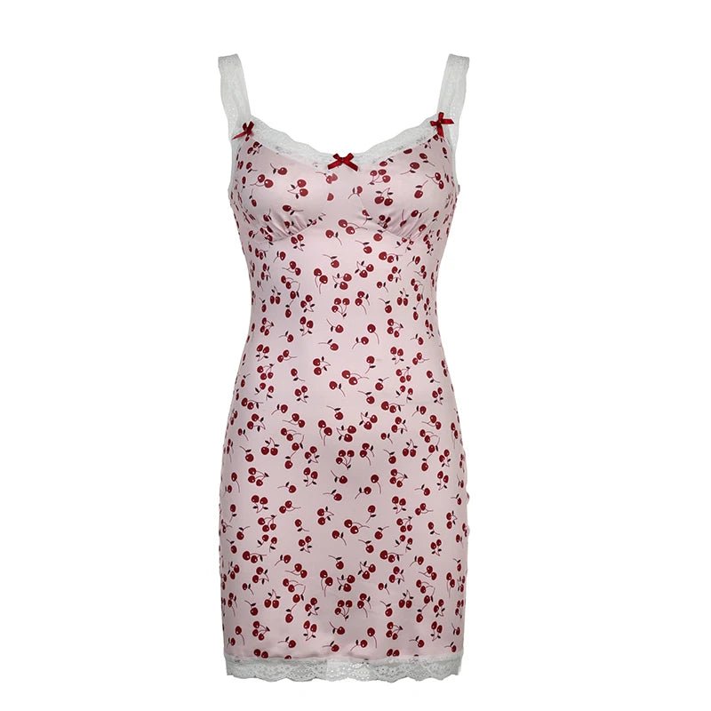 Y2K Cherry Print Mini Dress - 90s Grunge Summer Outfit, Retro Y2K Fashion, Baby Tees