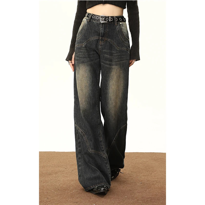 Y2K Chic Black Women's High Waist Vintage Streetwear Wide Leg Jeans