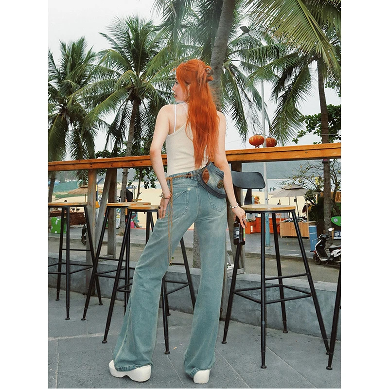 Y2K Chic Blue High Waist Wide Leg Jeans - Vintage Streetwear Fashion for Women