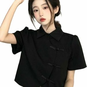 Y2K Chinese Style Crop Top Shirt - 90s Grunge, Retro, Summer, Party, and Club Outfits