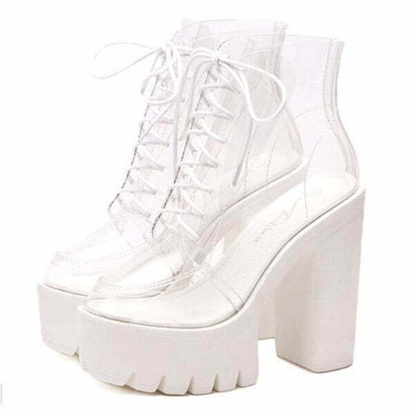 Y2K Clear Lace Up Heels - Perfect for 90s Fashion, Grunge, and Retro Y2K Summer