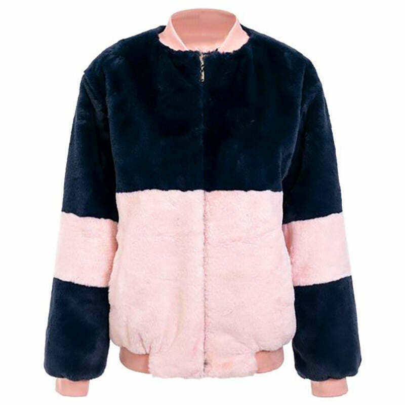 Y2K Color Block Fuzzy Jacket - Retro 90s Grunge, Summer Outfits, and Pastel Goth Style