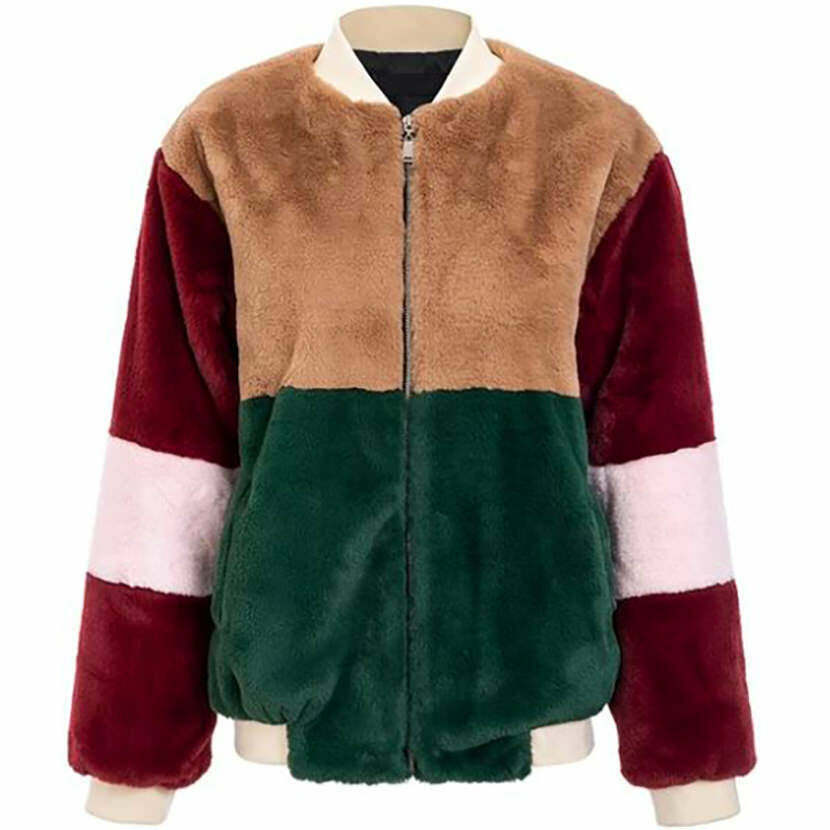 Y2K Color Block Fuzzy Jacket - Retro 90s Grunge, Summer Outfits, and Pastel Goth Style