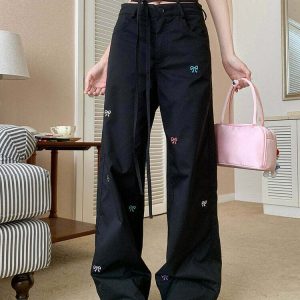 Y2K Coquette Aesthetic Bow Pants - 90s Grunge, Retro, Summer, Party, and Club Out