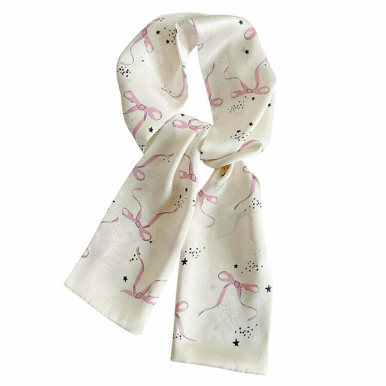 Y2K Coquette Aesthetic Bow Print Scarf - Retro 90s Grunge, Summer & Party Outfits