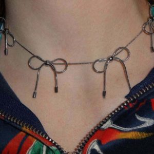 Y2K Coquette Aesthetic Silver Bows Choker - 90s Grunge, Retro, Pastel Goth,