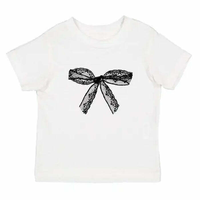 Y2K Coquette Bow Graphic Crop Top - 90s Grunge, Retro Summer, Pastel Goth, Party Outfit