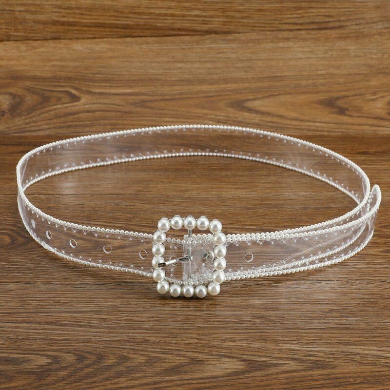 Y2K Coquette Pearl Transparent Belt - Perfect for 90s Grunge, Retro, and Summer Outfits