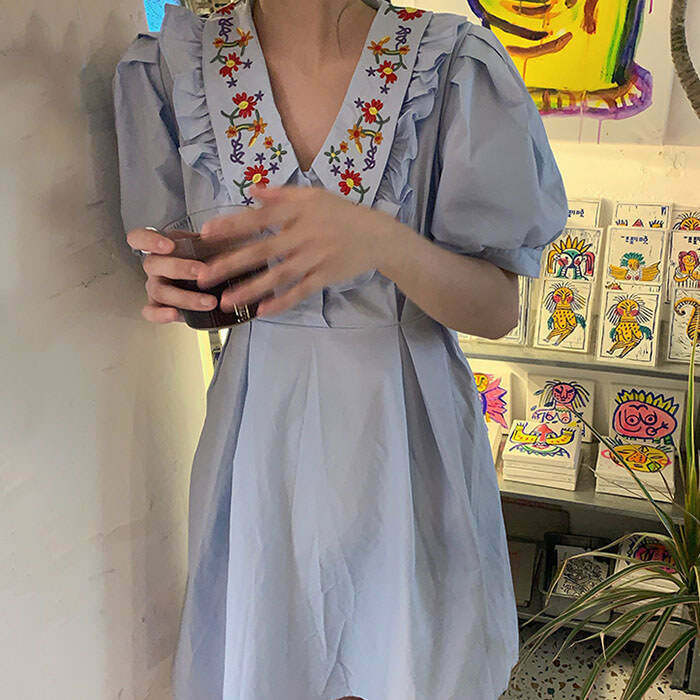 Y2K Cottagecore Collar Dress - Retro 90s Summer Outfit, Grunge, Pastel Goth, Baby Tees