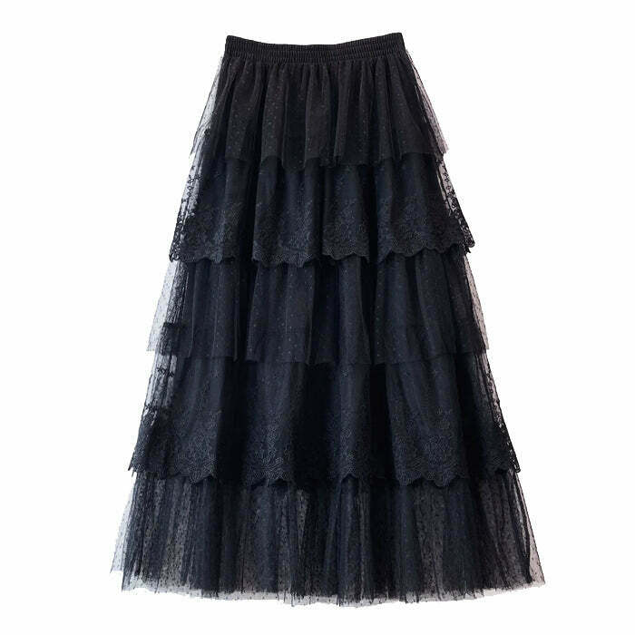 Y2K Cottagecore Lace Long Skirt - Retro 90s Fashion, Grunge, Pastel Goth, Summer Out