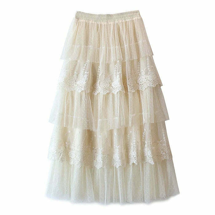 Y2K Cottagecore Lace Long Skirt - Retro 90s Fashion, Grunge, Pastel Goth, Summer Out