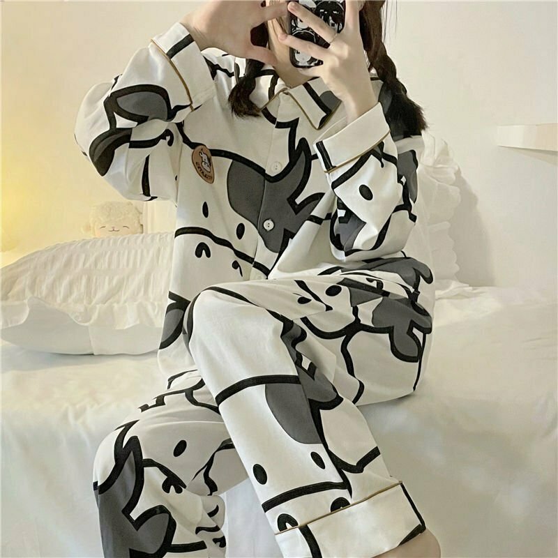 Y2K Cow Print Pajama Set - Retro 90s Grunge Summer Outfit, Pastel Goth Sleepwear