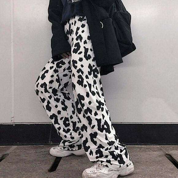 Y2K Cow Print Pants - Retro 90s Grunge, Summer Outfits, Y2K Club & Party Fashion