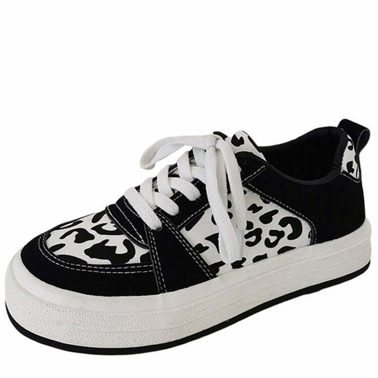 Y2K Cow Print Sneakers - Retro 90s Grunge, Hip Hop, and Pastel Goth Fashion for Women