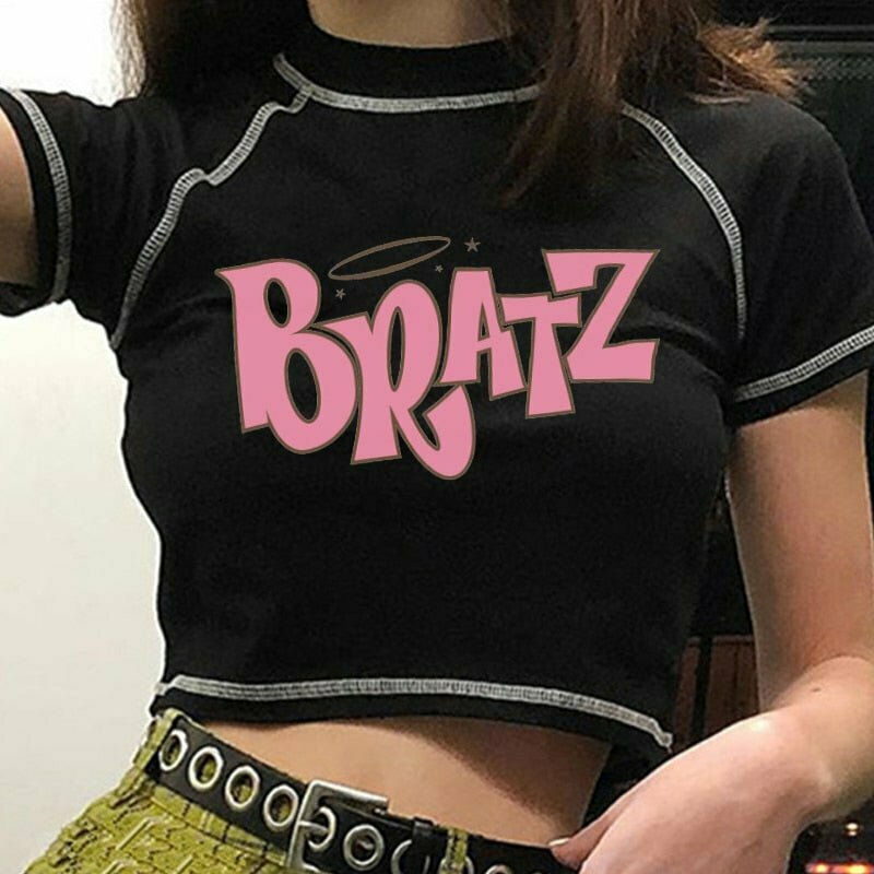 Y2K Crop Top 'Bratz' - Retro 90s Grunge, Summer Outfits, Baby Tees,