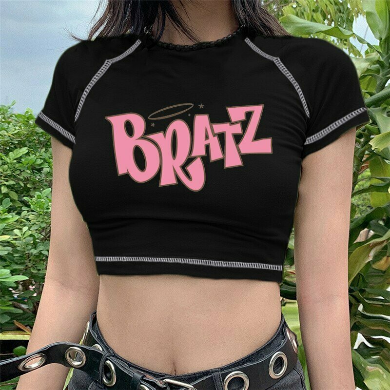 Y2K Crop Top 'Bratz' - Retro 90s Grunge, Summer Outfits, Baby Tees,