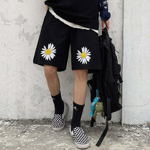 Y2K Daisy Embroidery Shorts - Retro 90s Grunge Summer Outfit, Pastel Goth, Y2K Fashion