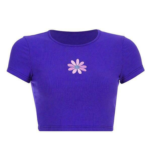 Y2K Daisy Ribbed Top - 90s Grunge, Retro Summer, Pastel Goth, Y2K Party