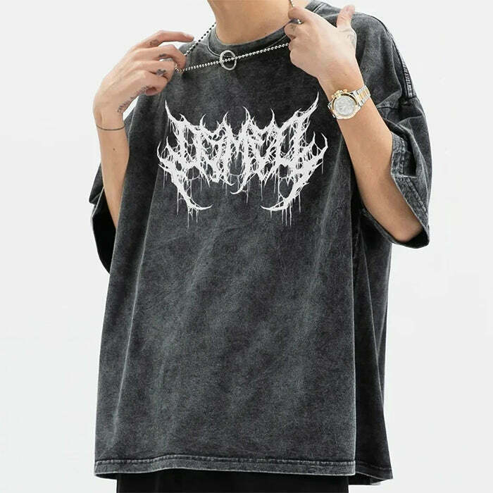 Y2K Dark Grunge Washed T-Shirt - Retro 90s Fashion, Summer Y2K Outfits, Gothic