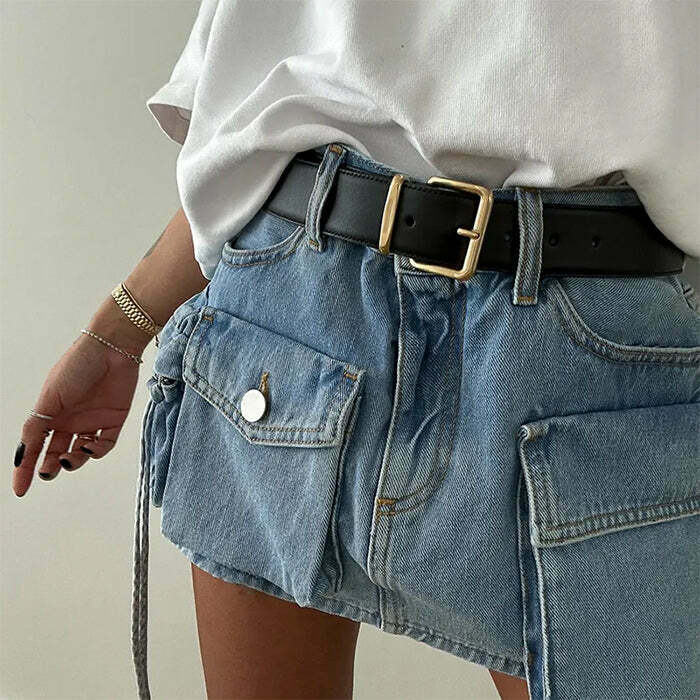 Y2K Denim Cargo Mini Skirt - 90s Grunge, Retro Summer, Y2K Party & Club Out