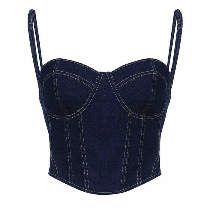 Y2K Denim Corset - 90s Grunge, Retro Y2K Summer Outfits, Y2K Party