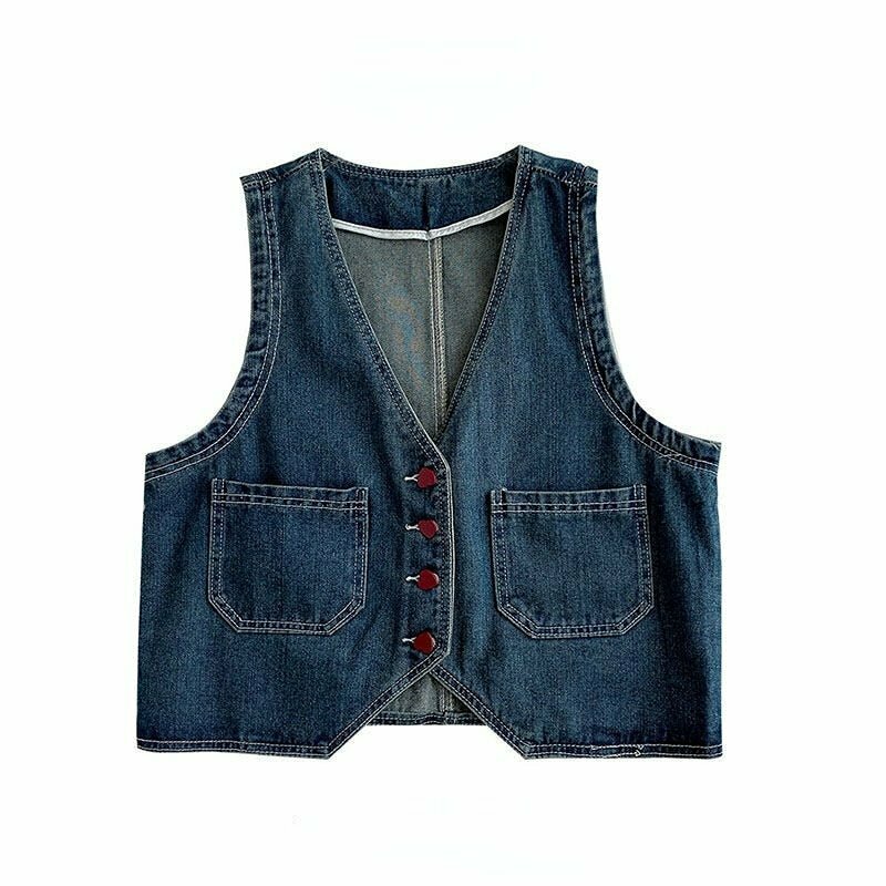 Y2K Denim Crop Vest with Pockets - 90s Grunge, Retro Summer, Y2K Party & Club