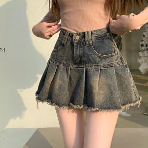 Y2K Denim High Waist Mini Skirt - 90s Grunge, Retro Summer Outfit, Y2K Party &