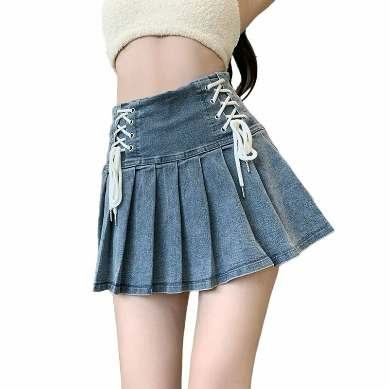 Y2K Denim Pleated A-line Mini Skirt - 90s Grunge, Retro Summer, Party & Club Out