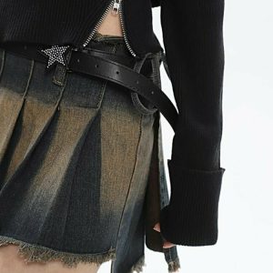 Y2K Denim Pleated Retro Skirt - 90s Grunge, Summer Outfits, Y2K Fashion Essentials