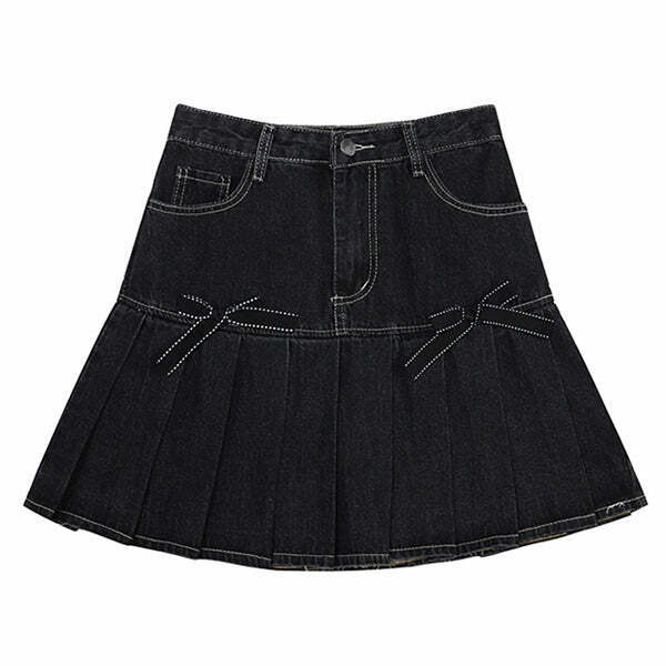 Y2K Denim Pleated Skirt - 90s Grunge, Retro Summer Outfit, Y2K Party & Club