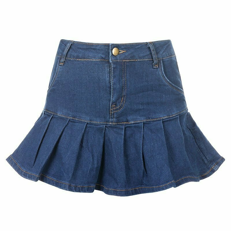 Y2K Denim Pleated Skirt - Retro 90s Grunge, Summer Outfits, Y2K Party &