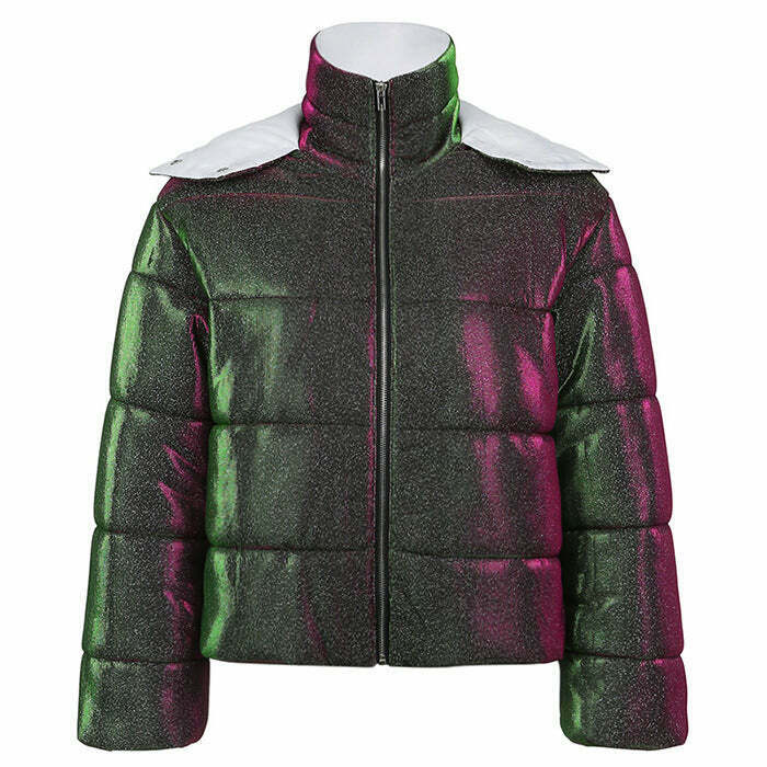 Y2K Disco Dynasty Puffer Jacket - Retro 90s Grunge, Summer Party & Club Outfits