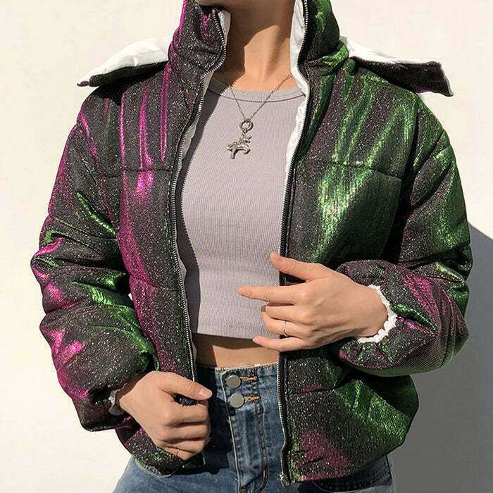 Y2K Disco Dynasty Puffer Jacket - Retro 90s Grunge, Summer Party & Club Outfits