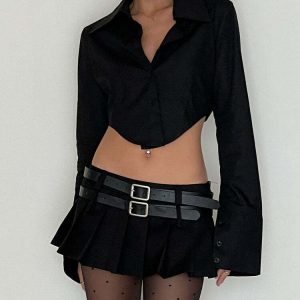 Y2K Double-Belt Extreme Micro Skirt - 90s Grunge, Retro, Pastel Goth, and Summer