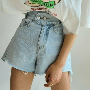 Y2K Double Button Jean Shorts - 90s Grunge, Retro Summer Outfits, Y2K Fashion Essentials