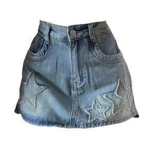 Y2K Embroidered Blue A-Line Skirt - Retro 90s Fashion, Grunge, and Summer Outfits