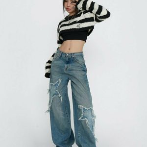 Y2K Embroidered Denim Pants - 90s Grunge, Retro Summer Outfits, Y2K Club &