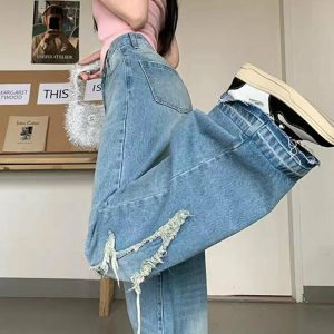 Y2K Embroidered Denim Pants - 90s Grunge, Retro Summer Outfits, Y2K Club &