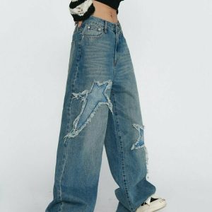 Y2K Embroidered Denim Pants - 90s Grunge, Retro Summer Outfits, Y2K Club &