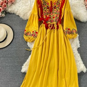 Y2K Ethnic Style Lace Cotton Dress - Retro 90s Grunge Summer Outfit for Women