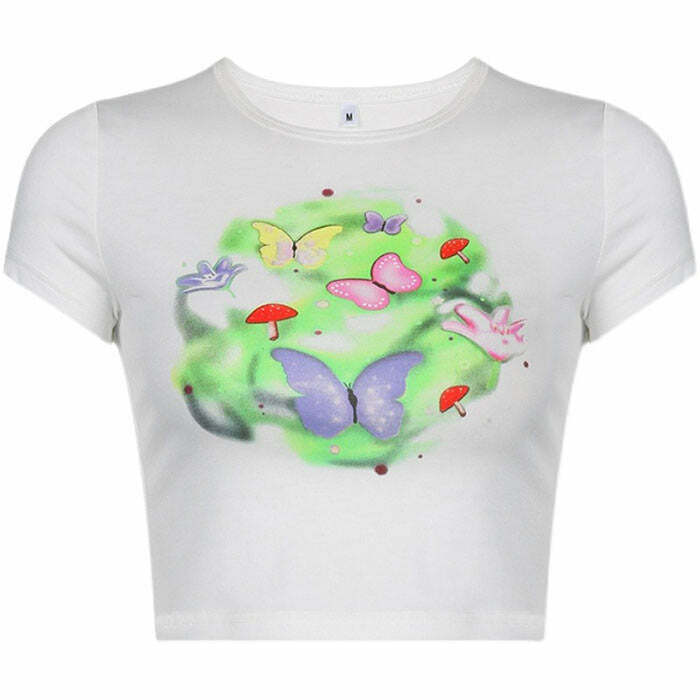 Y2K Fairy Garden Crop Top - 90s Grunge, Retro Summer, Pastel Goth, Y2K Party