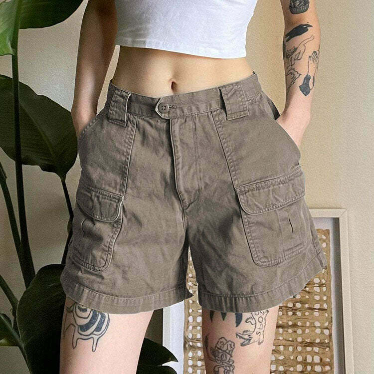 Y2K Fairy Grunge Cargo Shorts - 90s Retro Summer Outfit, Pastel Goth, Hip Hop Fashion